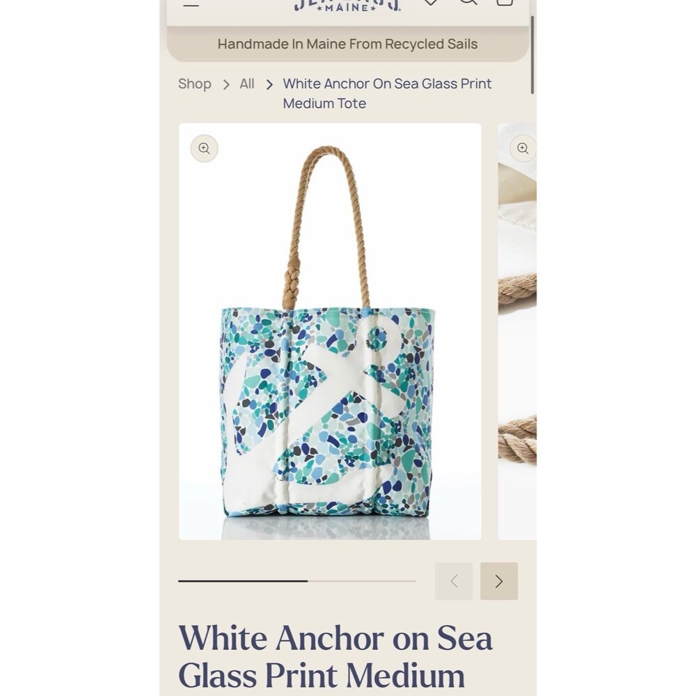 Sea bag Maine White Anchor Seaglass Print - Rope Handle
